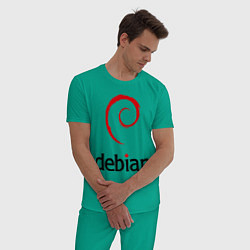 Пижама хлопковая мужская Debian, цвет: зеленый — фото 2