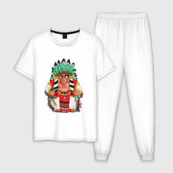 Пижама хлопковая мужская Забавные Индейцы 12, цвет: белый