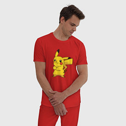 Пижама хлопковая мужская Злой Пикачу, цвет: красный — фото 2