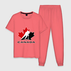 Пижама хлопковая мужская Canada, цвет: коралловый