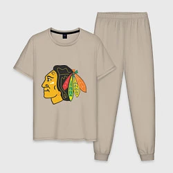 Пижама хлопковая мужская Chicago Blackhawks, цвет: миндальный