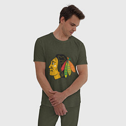 Пижама хлопковая мужская Chicago Blackhawks цвета меланж-хаки — фото 2