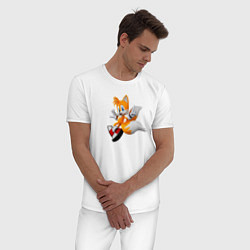Пижама хлопковая мужская Лисенок Тейлз, цвет: белый — фото 2