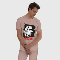 Пижама хлопковая мужская Nirvana: Kurt Cobain, цвет: пыльно-розовый — фото 2