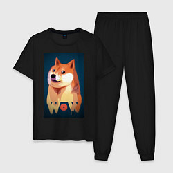 Пижама хлопковая мужская Wow Doge, цвет: черный