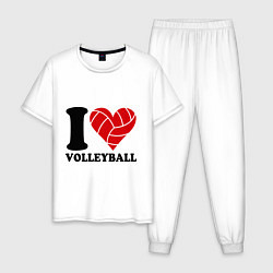 Пижама хлопковая мужская I love volleyball - Я люблю волейбол, цвет: белый