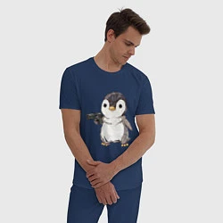 Пижама хлопковая мужская Пингвин с пистолетом, цвет: тёмно-синий — фото 2