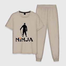 Пижама хлопковая мужская Black Ninja, цвет: миндальный