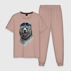 Пижама хлопковая мужская Медведь в очках, цвет: пыльно-розовый