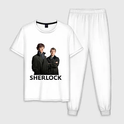 Пижама хлопковая мужская Sherlock, цвет: белый