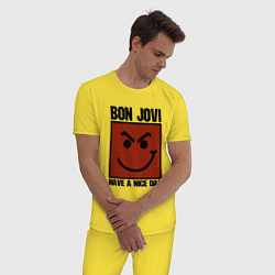 Пижама хлопковая мужская Bon Jovi: Have a nice day цвета желтый — фото 2