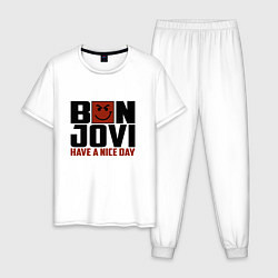 Пижама хлопковая мужская Bon Jovi: Nice day, цвет: белый