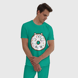 Пижама хлопковая мужская Кот пончик, цвет: зеленый — фото 2