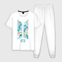 Пижама хлопковая мужская BTS Army Floral, цвет: белый