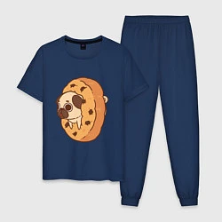 Пижама хлопковая мужская Мопс-печенька, цвет: тёмно-синий