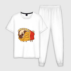 Пижама хлопковая мужская Мопс-картофель фри, цвет: белый