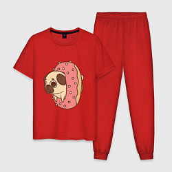 Пижама хлопковая мужская Мопс-пончик, цвет: красный