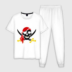 Пижама хлопковая мужская Пиратская футболка, цвет: белый