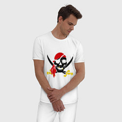 Пижама хлопковая мужская Пиратская футболка, цвет: белый — фото 2
