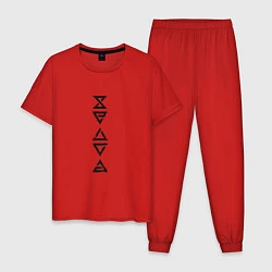 Пижама хлопковая мужская Знаки Ведьмака Black, цвет: красный