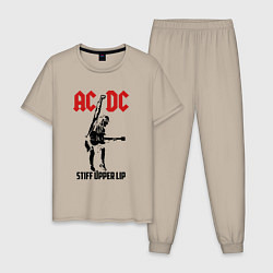 Пижама хлопковая мужская AC/DC: Stiff Upper Lip, цвет: миндальный