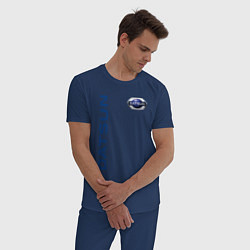 Пижама хлопковая мужская Datsun логотип с эмблемой, цвет: тёмно-синий — фото 2