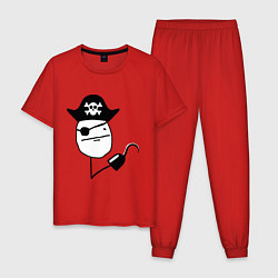 Пижама хлопковая мужская Покер фейс пират, цвет: красный