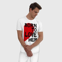Пижама хлопковая мужская Born to love her, цвет: белый — фото 2