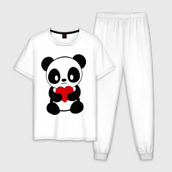 Пижама хлопковая мужская Пандочка с сердцем, цвет: белый