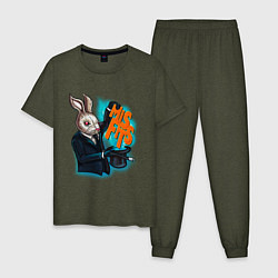 Пижама хлопковая мужская Rabbit magician, цвет: меланж-хаки