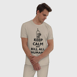 Пижама хлопковая мужская Keep Calm & Kill All Humans, цвет: миндальный — фото 2