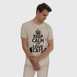 Пижама хлопковая мужская Keep Calm & Love Cats, цвет: миндальный — фото 2