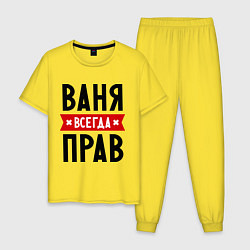 Пижама хлопковая мужская Ваня всегда прав, цвет: желтый