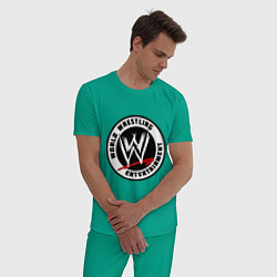 Пижама хлопковая мужская World wrestling entertainment, цвет: зеленый — фото 2