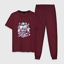 Пижама хлопковая мужская Уличный художник, цвет: меланж-бордовый