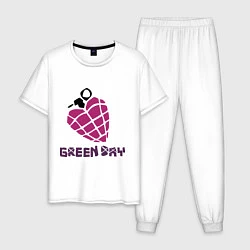 Пижама хлопковая мужская Green Day is love, цвет: белый