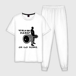 Пижама хлопковая мужская Train hard or go home цвета белый — фото 1