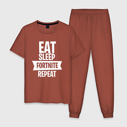 Пижама хлопковая мужская Eat Sleep Fortnite Repeat, цвет: кирпичный