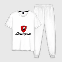 Пижама хлопковая мужская Logo lamborghini, цвет: белый