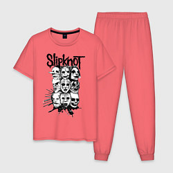 Пижама хлопковая мужская Slipknot Faces, цвет: коралловый