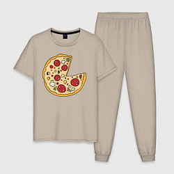 Пижама хлопковая мужская Пицца парная, цвет: миндальный