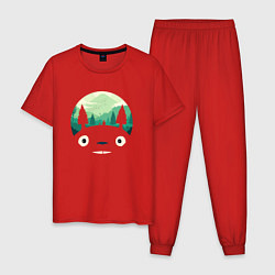 Пижама хлопковая мужская Тоторо как лес, цвет: красный