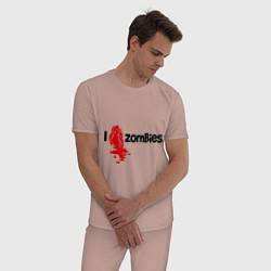 Пижама хлопковая мужская I love zombies цвета пыльно-розовый — фото 2