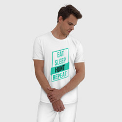 Пижама хлопковая мужская Eat, Sleep, Hunt, Repeat, цвет: белый — фото 2