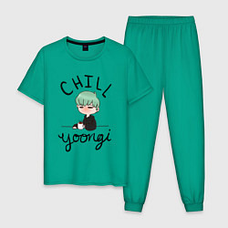 Пижама хлопковая мужская Chill Yoongi, цвет: зеленый