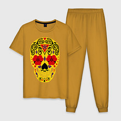 Пижама хлопковая мужская Flower Skull, цвет: горчичный