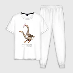 Пижама хлопковая мужская GUSSI eat GUCCI, цвет: белый