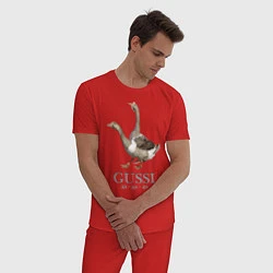 Пижама хлопковая мужская Гуси, цвет: красный — фото 2