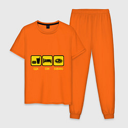 Пижама хлопковая мужская Еда, сон и Subaru цвета оранжевый — фото 1