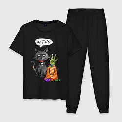 Пижама хлопковая мужская Black Cat: WTF?, цвет: черный